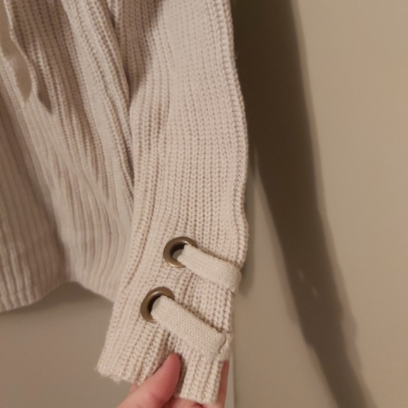 Rd Style Lace Up Beige Cotton+Acrylic Sweater, Size Small (S) - Picture 3 of 6